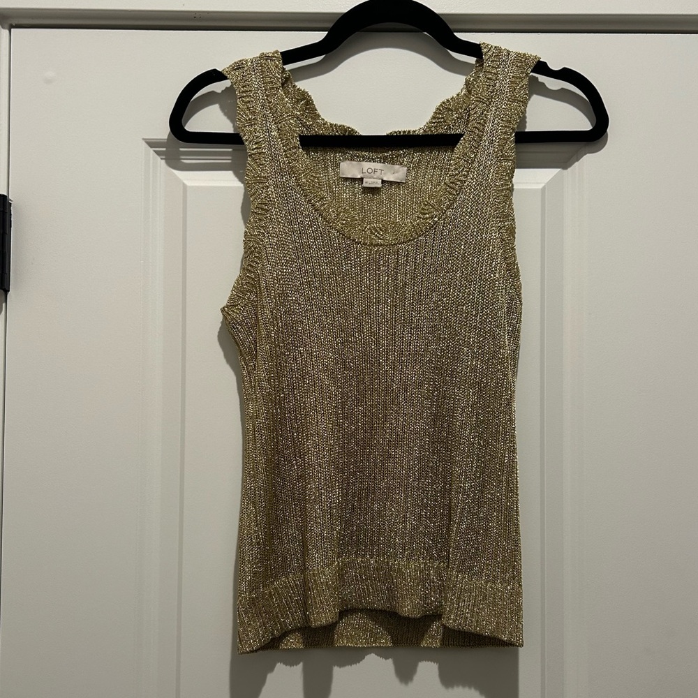 LOFT Shimmer Ribbed Sweater Tank Top Sz Medium - Picture 4 of 8
